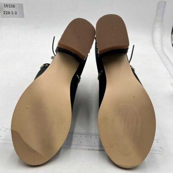 FSJ Black Rivets Peep Open Toe Cut Out Buckle Ankle Boot Block Low Heel Sandal - Picture 7 of 8